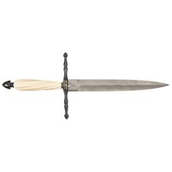 Cris W. Dahl Gold Inlaid Damascus Dagger with Ivory Handle