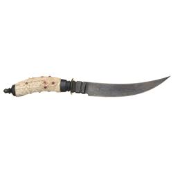 Ronald A. Frazier Damascus Knife with Carved Ivory Handle