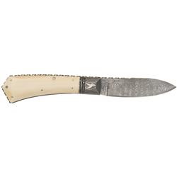 "Darendel" #32 Folding Knife by Jim Schmidt with Damascus Blade and Ivory Scales
