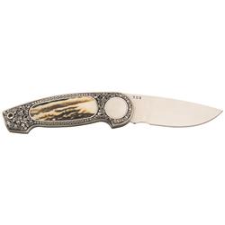 Engraved Jimmy Lile Folding Knife with Stag Inlays
