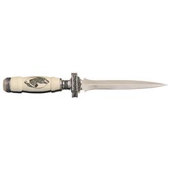 Engraved Gary R. Blanchard Dagger with Exquisite Scrimshaw Ivory Handle