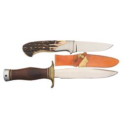 Jim Hardenbrook Knife with Stag Scales and "Prouty Knives" Marked Knife with Sheath