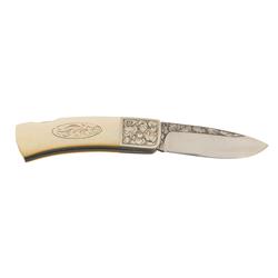 Engraved Custom Folding Knife with Pearl Scales