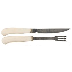 Ronald A. Frazier Damascus Fork and Knife Set with Ivory Handles