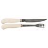 Image 1 : Ronald A. Frazier Damascus Fork and Knife Set with Ivory Handles
