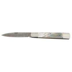 Eugene W. Shadley Damascus Folding Knife with Mother of Pearl Scales