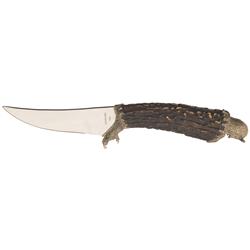 Andrews Custom Hunting Knife with Figural Owl Head Pommel and Silver Fittings