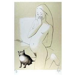 Daniel Sciora, Jeune Fille au Chat, Lithograph