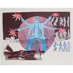 Warrington Colescott, Wild West: Hoot Gibson, Lithograph