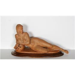 C.A. Mazzel, Reclining Nude, Terracotta Sculpture