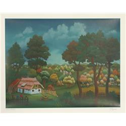 Ivan Generalic, Village Landscape, Serigraph