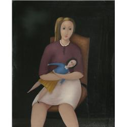 Branko Bahunek, Girl and her Doll, Oil Painting