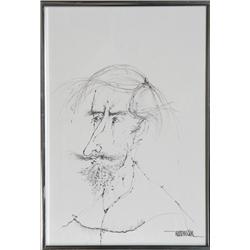 Leonardo Nierman, Self-Portrait 3, Ink Drawing