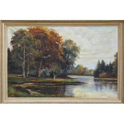 H. Gleim, Riverside Scene I, Oil Painting