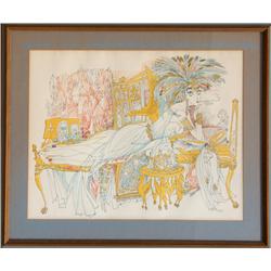 George Russin, Reclining Woman, Watercolor