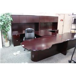 Mahogany U-Shaped Executive Office Suite C/W Hutch