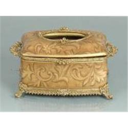 Beige Shaded Lacquered Tissue Box Accented with Brass
