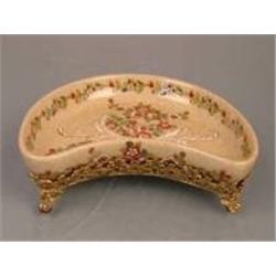 PORCELAIN HALF-MOON SHAPED PLATE WITH BRASS BASE