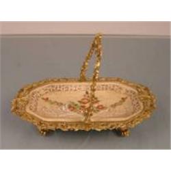 HAND PAINTED PORCELAIN CANDY DISH WITH BRASS ACCENTS