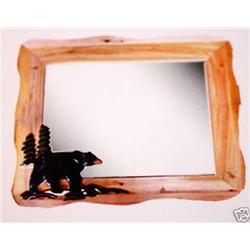 "BEAR" -  HAND CARVED WOOD MIRROR