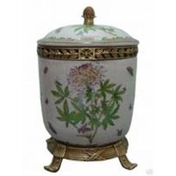 HAND PAINTED PORCELAIN JAR WITH BRASS