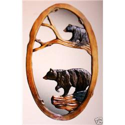 "BEAR" -  HAND CARVED WOOD MIRROR