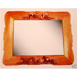 "HORSE" -  HAND CARVED WOOD MIRROR