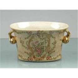 PORCELAIN HAND PAINTED FLOWER POT WITH BRASS