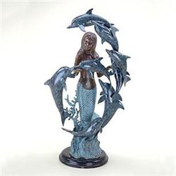 Mermaid & Dolphins Bronze Sculpture