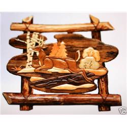 "JUMPING DEER"  - FRAMED -   WOOD CARVING  -  QUALITY