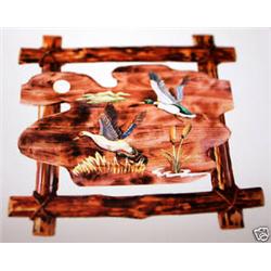 "DUCKS IN FLIGHT" - FRAMED  WOOD CARVING  -  QUALITY