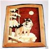 Image 1 : "WOLF UNDER THE MOON" - FRAMED -   WOOD CARVING  -  QUALITY
