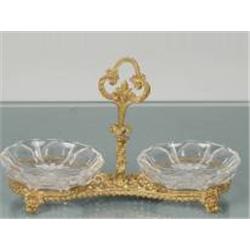 GORGEOUS CRYSTAL CANDY DISH ACCENTED WITH BRASS