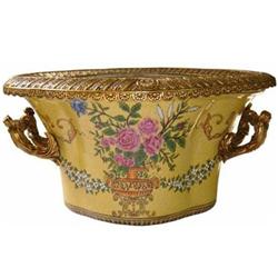 YELLOW FLORAL PORCELAIN FLOWER POT