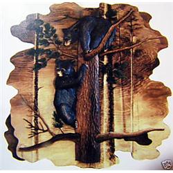 "BEAR CUBS IN TREE"  -   WOOD CARVING  -  QUALITY