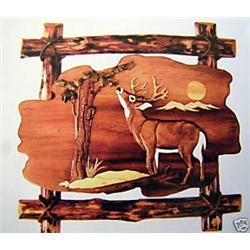 "DEER" - FRAMED  WOOD CARVING  -  QUALITY