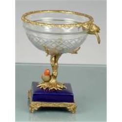 CRYSTAL AND BRASS BOWL WITH FINE PORCELAIN ACCENTS
