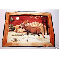 "WALKING MOOSE" - FRAMED -   WOOD CARVING  -  QUALITY