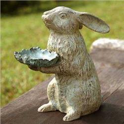 Bunny Holding Leaf Bird Feeder