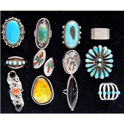 12 Silver Turquoise Amber Coral Southwest Rings