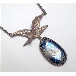 Estate Sterling Chain w/Eagle & Lapis Pendant
