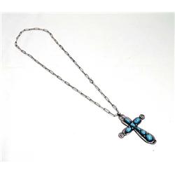 Navajo Silver Turquoise Cross Necklace