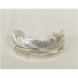 Navajo Silver Feather Bracelet By Charley