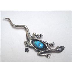 Navajo Silver Turquoise Lizard Pin by C. Lee