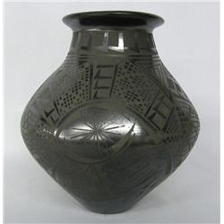 Mata Ortiz Black on Black Jar by I Sandoval