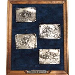 4 Charles Russell Pewter Buckles in Framed Display