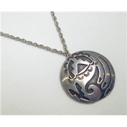 Hopi Sterling Silver Floral Overlay Pin/Chain