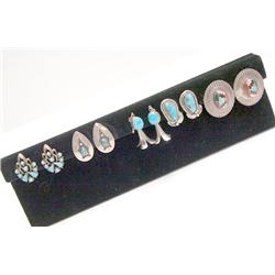 5 Pair Turquoise Silver Earrings Some Navajo