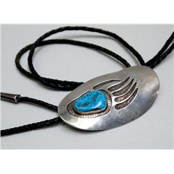 Navajo Sterling Turquoise Bolo Tie By F Sandoval