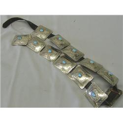 Navajo German Silver Turquoise Concho Belt